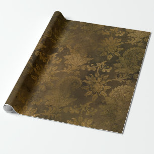 Papel De Presente Damasco Dourado Bronze Antigo