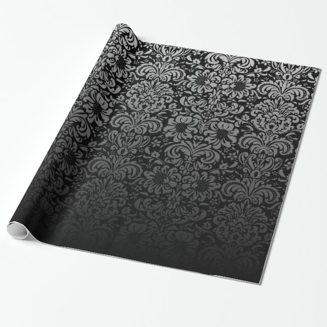 Papel De Presente Damasco elegante (preto e prata) (Desenrolado)