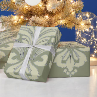 Papel De Presente Damasco en verde musgo