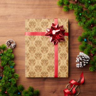 Papel De Presente Damasco Floral Ouro Macio