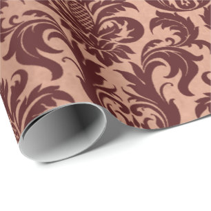 Papel De Presente Damasco marrom de cobre Dourado cor-de-rosa