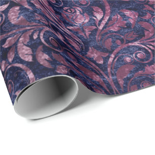 Papel De Presente Damasco real ameixa azul esmagada do rosa do