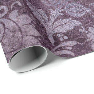 Papel De Presente Damasco real cinzas florais afligidas da ameixa