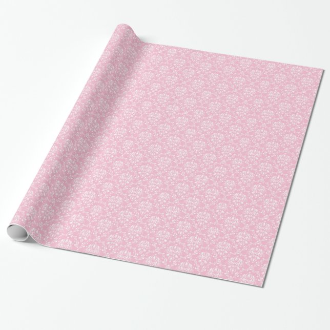 Papel De Presente Damasco Rosa e Branco (Desenrolado)