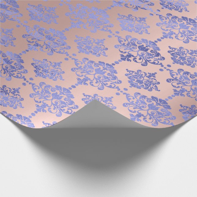 Papel De Presente Damask Blue Cobalt Indigo Rosa Royal (Ponta)