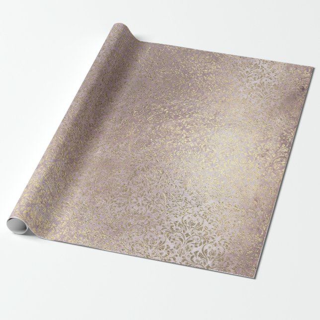 Papel De Presente Damask Blush Rosa Rosa Dourada Pó Foxier Pó Real (Desenrolado)