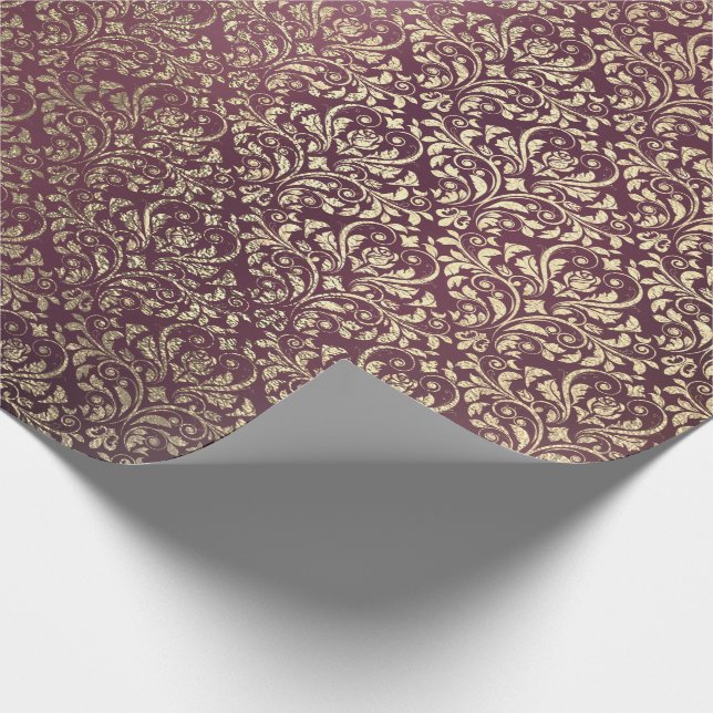 Papel De Presente Damask Burgundy Foxier Ivory Dourado Royal (Ponta)