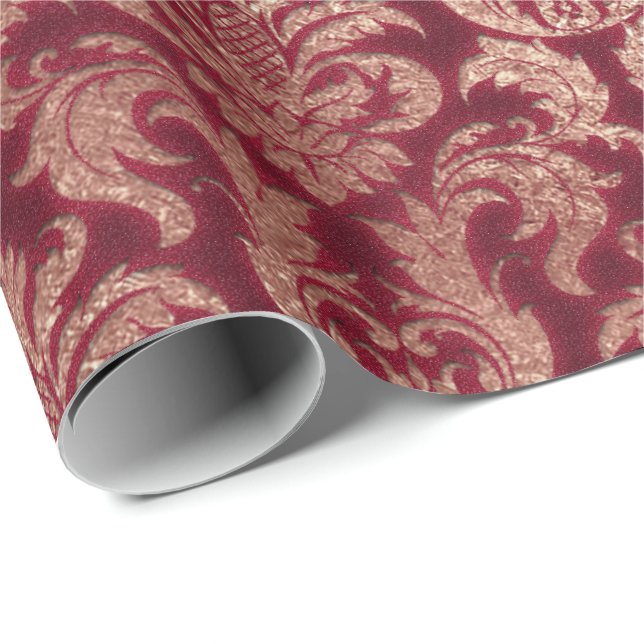 Papel De Presente Damask Burgundy Rosa Dourado Royal Glitter Burgund (Ponta do rolo)