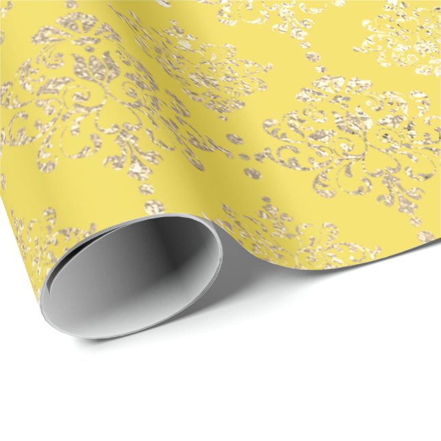 Papel De Presente Damask Dourado Faux Royal Metalical Yellow (Ponta do rolo)