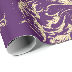 Papel De Presente Damask Faux Dourado Royal Purple Antonietta Cottag
