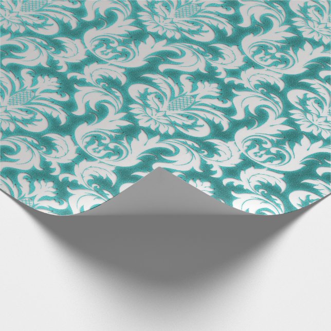 Papel De Presente Damask Glitter Mint Silver Cinza Royal Velvet (Ponta)