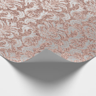 Papel De Presente Damask Glitter Rosa, Algodão Real Branco Dourado
