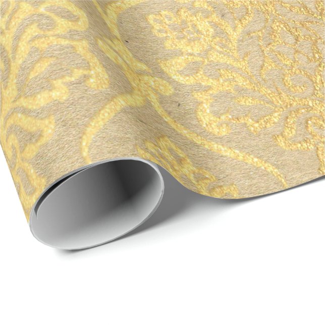 Papel De Presente Damask Kraft Dourado Natural Antonietta Elegan (Ponta do rolo)