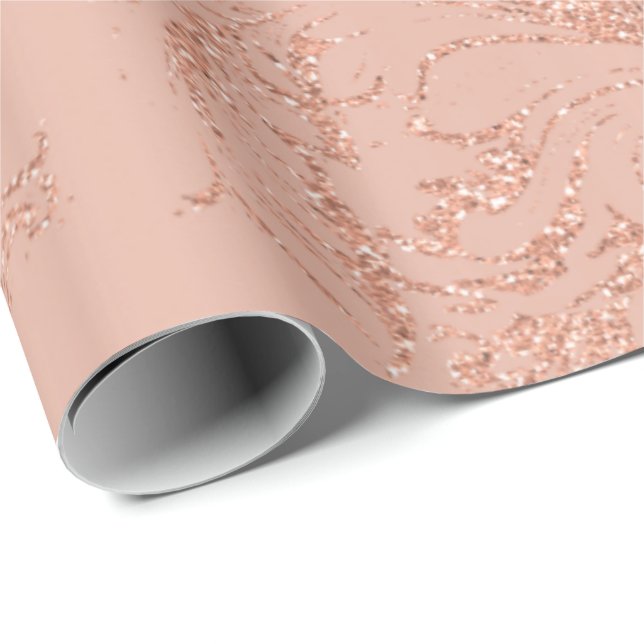 Papel De Presente Damask Rosa Dourado Royal Peach Antonietta Cottage (Ponta do rolo)