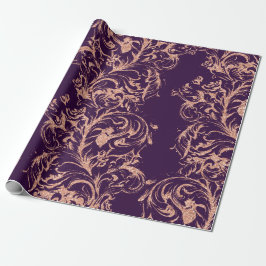 Papel De Presente Damask Rosa Dourado Royal Purple Antonietta Cottag