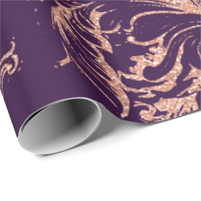 Papel De Presente Damask Rosa Dourado Royal Purple Antonietta Cottag (Ponta do rolo)