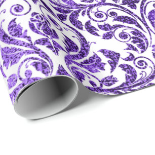 Papel De Presente Damask Royal Purple Ametist Violeta Barroco Branco