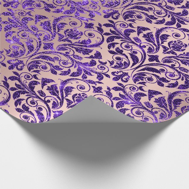 Papel De Presente Damask Royal Purple Ametyst Violet Blush Rosa (Ponta)