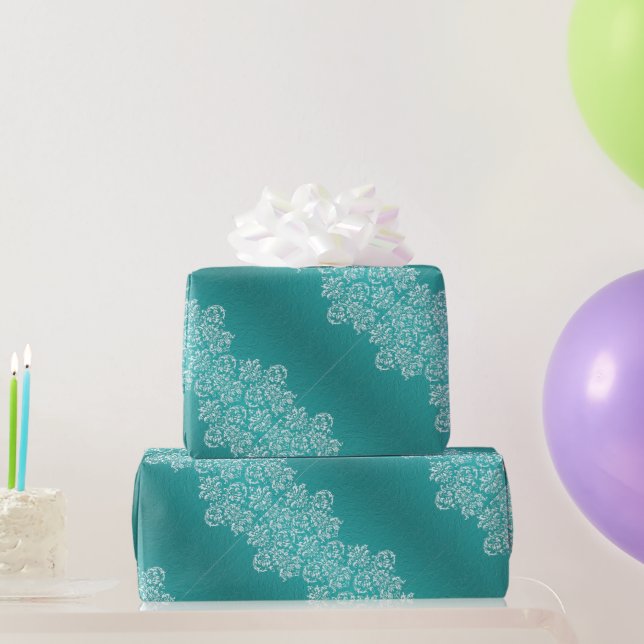 Papel De Presente Damask Turquoise Wraping Paper (Presentes para festas)