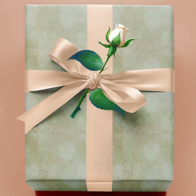 Papel De Presente Damasko Verde Fumê Desbotado Vitoriano Antigo (Vintage faded damask)