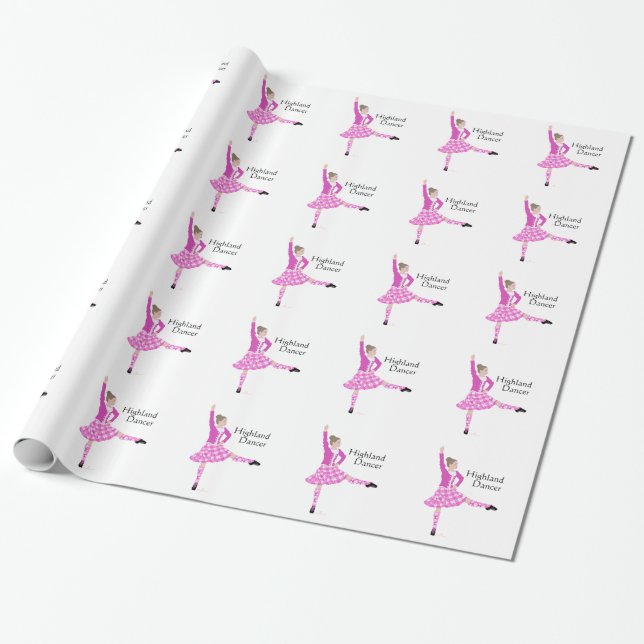 Papel De Presente Dançarina Escocesa das Terras Altas Rosa (Desenrolado)