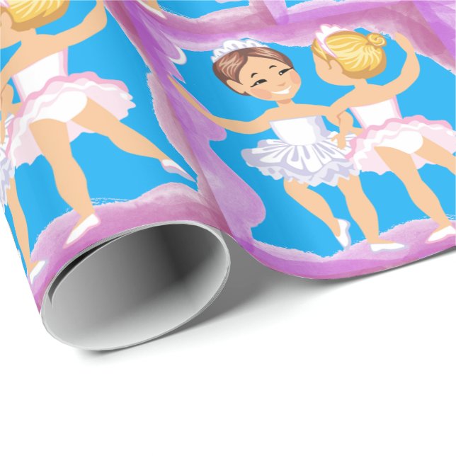 Papel De Presente Dançarinas Balé De Menina Com Quadro Roxo (Ponta do rolo)