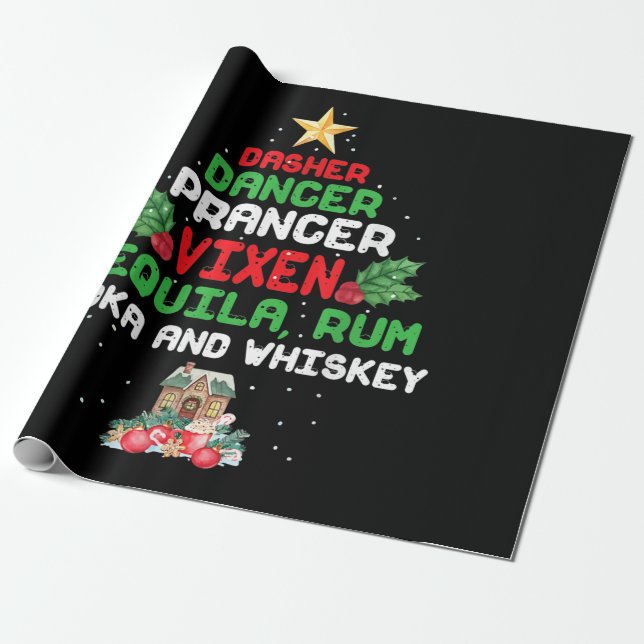 Papel De Presente Dançarino da Árvore Prancer Vixen Tequila Whiskey (Desenrolado)