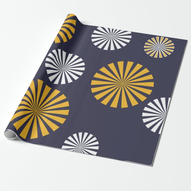 Papel De Presente Dandeliões estilizados, marinho azul, amarelo, bra (Desenrolado)