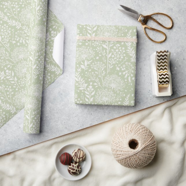 Papel De Presente Dandelion Doce Neutro - Oliva Suave (Artesanato)