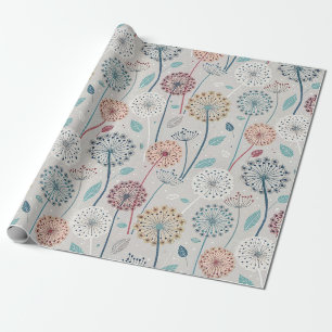 Papel De Presente Dandelion Whimsical - Vermelho, Amarelo, Branco e 