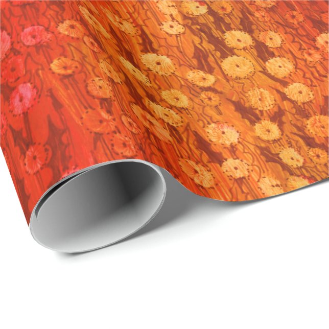 Papel De Presente Dandelions Field Summer Flowers Red Orange Ombre (Ponta do rolo)