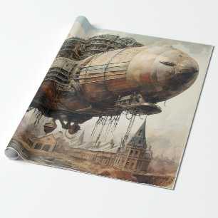 Papel De Presente Dark Academia Steampunk Aeronave Sepia
