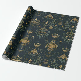 Papel De Presente Dark Baroque Gold Ornament Wrapping Paper 