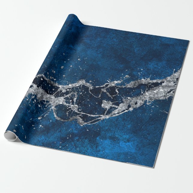 Papel De Presente Dark Blue and Silver Abstract N3 (Desenrolado)