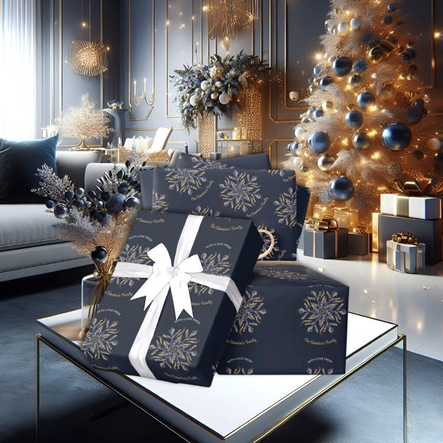 Papel De Presente Dark Blue & Gold Midnight Sparkle Stars New Year  (Criador carregado)