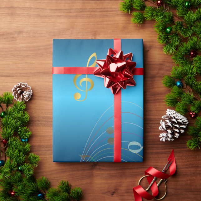Papel De Presente Dark Blue Gradient Elegant Music Notes (Presente de Natal)