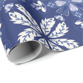 Papel De Presente dark blue wrapping paper with a white butterfly