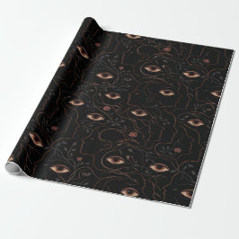 Papel De Presente Dark Botanical Faces Wrapping Paper