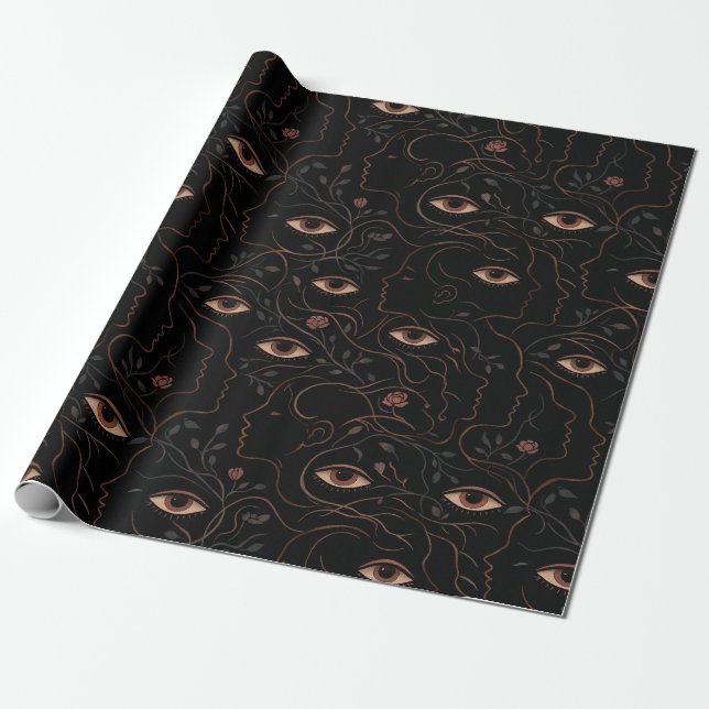 Papel De Presente Dark Botanical Faces Wrapping Paper (Desenrolado)