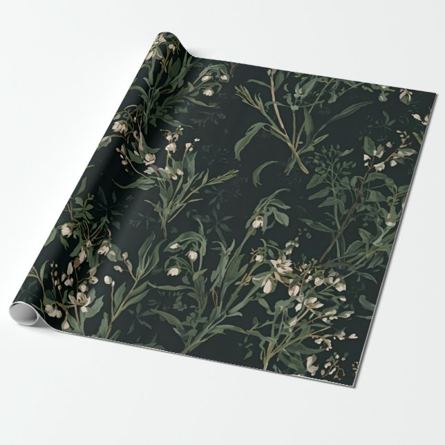 Papel De Presente Dark Botanical Wrapping Paper (Desenrolado)