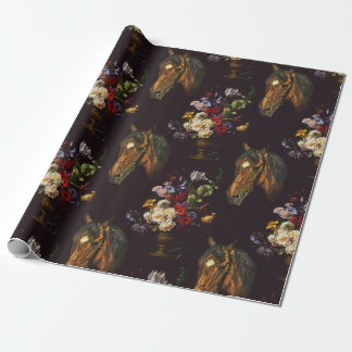 Papel De Presente Dark Elegant Vintage Horse Floral