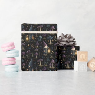 Papel De Presente Dark Fantasy Gnomo e Mushroom Pattern