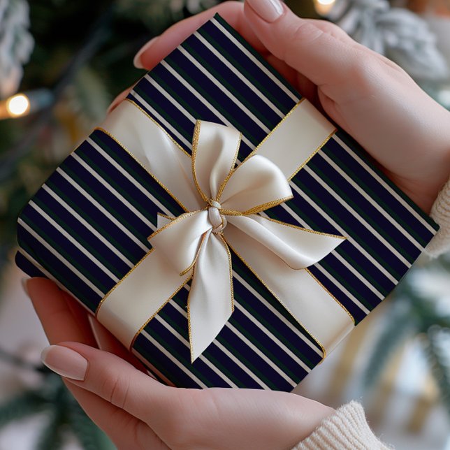 Papel De Presente Dark Green & Navy Striped (Criador carregado)