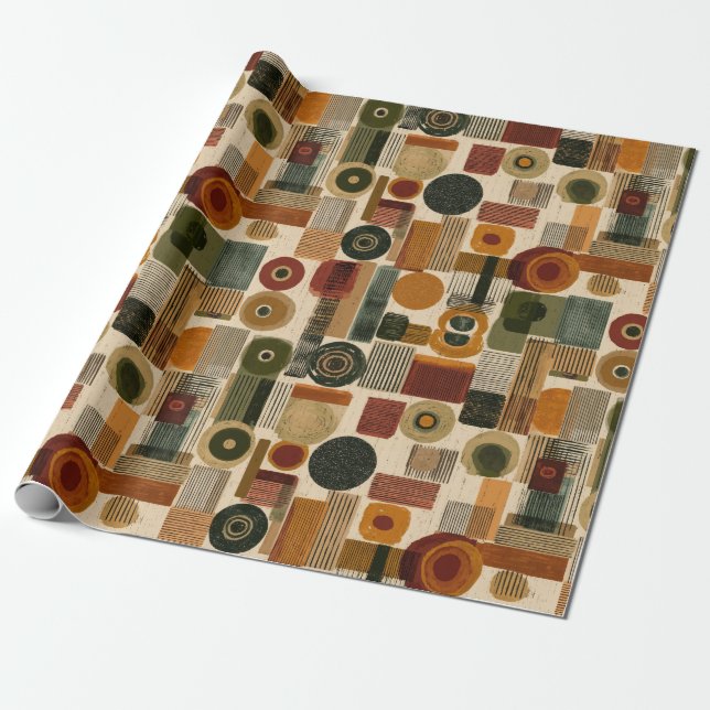 Papel De Presente Dark Mid Century Geometric Pattern (2) (Desenrolado)