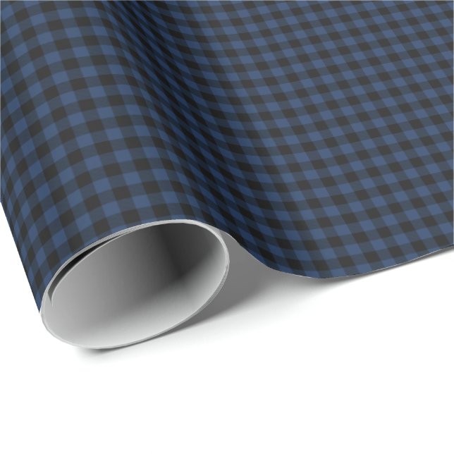 Papel De Presente Dark Navy Blue and Black Gingham Plaid Checkered (Ponta do rolo)