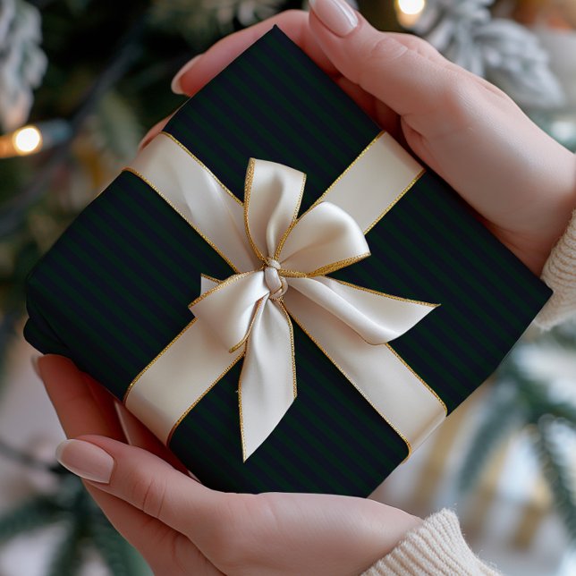 Papel De Presente Dark Navy & Green Striped (Criador carregado)