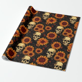 Papel De Presente Day of the Dead Skull and Sunflowers