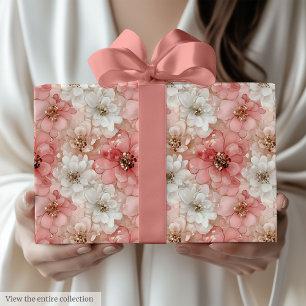 Papel de presente de aguarela rosa pastel e dourad
