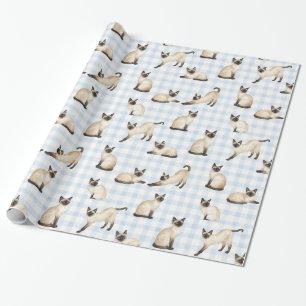 Papel de Presente de Aguarela Xadrez Azul Gato Sia