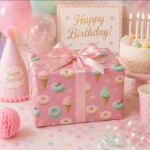 Papel de Presente de Aniversário de Donut e Sorvet